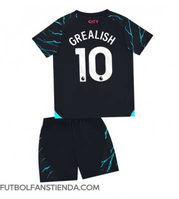 Manchester City Jack Grealish #10 Tercera Equipación Niños 2023-24 Manga Corta (+ Pantalones cortos)